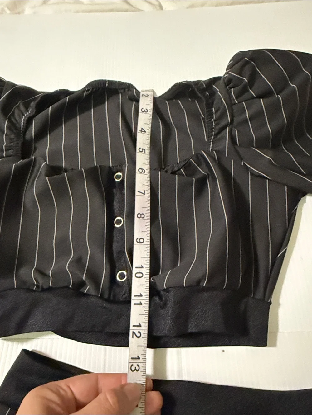 Kelle dance black pinstripe costume 2 piece trunks top POWER THREADS 2821 MA